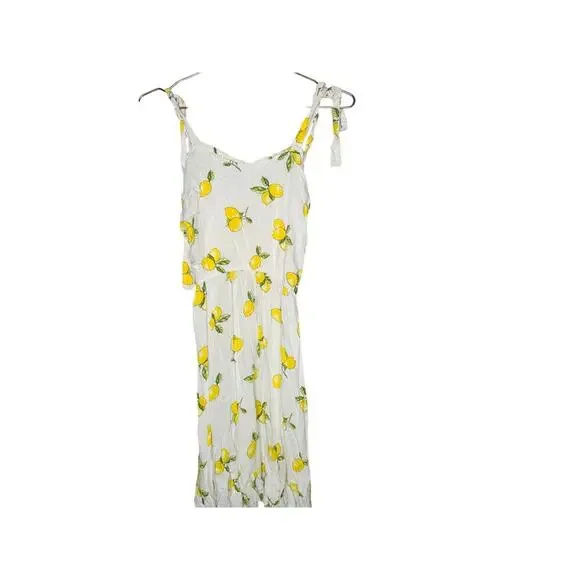 SLATE & WILLOW Yellow White Lemon Print Sweetheart Neckline Midi Dress Size XS - Picture 4 of 12